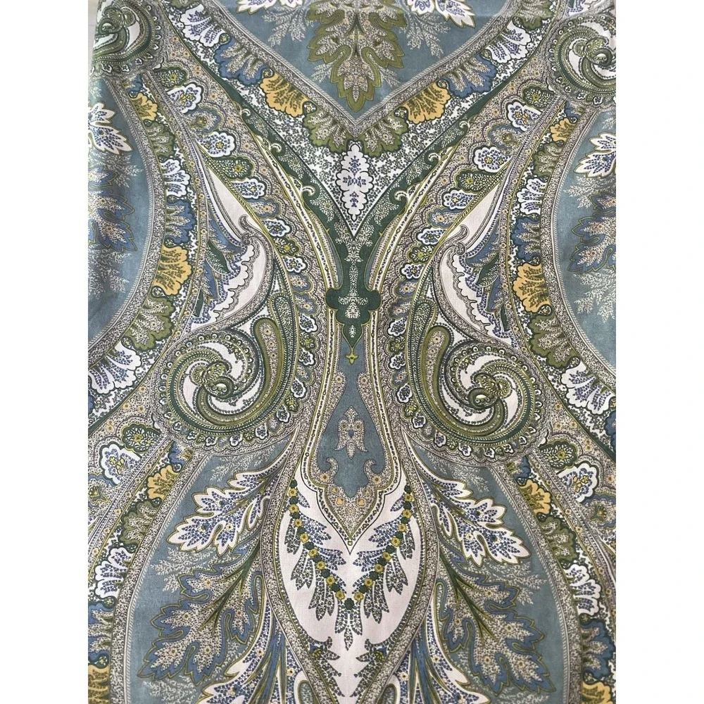 Pottery Barn Tablecloth And Table Runner Cream Green Paisley Cotton Provence